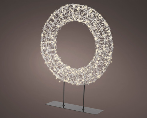 38cm Wreath on Stand With 500 Warm White Micro LEDS Silver Metal Framed 51cm Total Height