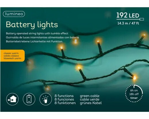 192 LED BO Timer Lights 8 Function Twinkle Effect Outdoor Classic Warm with Green Cable