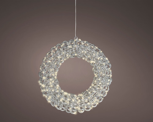 38cm Wreath 300 Warm White Micro LEDS Silver Loops on Metal Frame