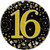 3in Black Gold Sparkling Fizz Badge 16th Birthday