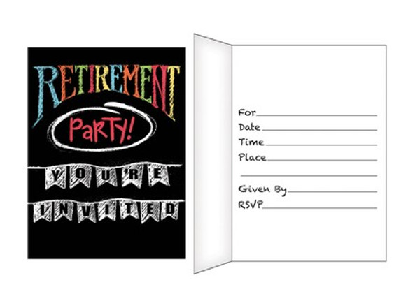 Retirement Chalk Invitations Pk8