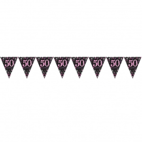 Pink Celebration Age 50 Pennant Banner 13ft