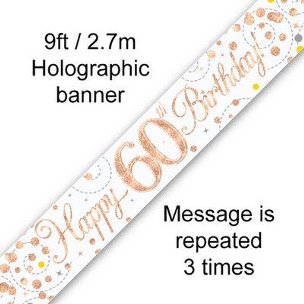 Rose Gold Sparkling Fizz Banner Age 60 9ft