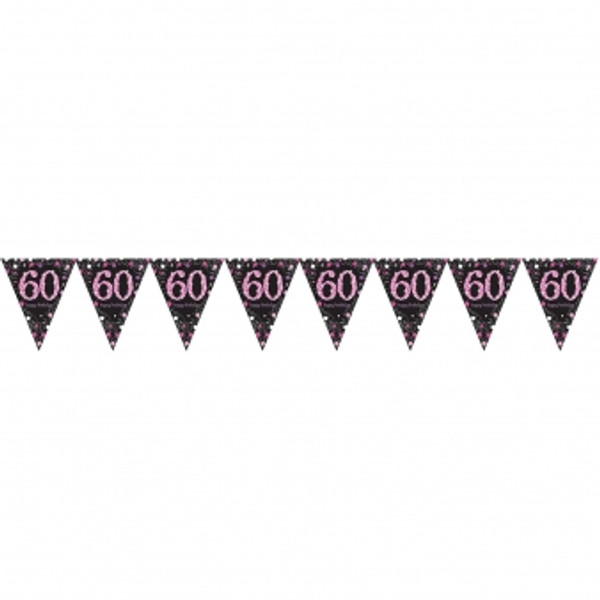 Pink Celebration Age 60 Pennant Banner 13ft