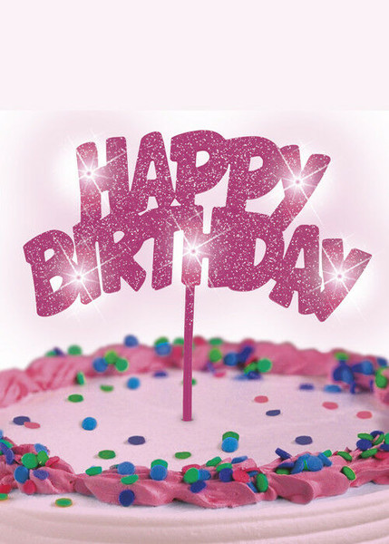 Happy Birthday Pink Cake Pick Flashing