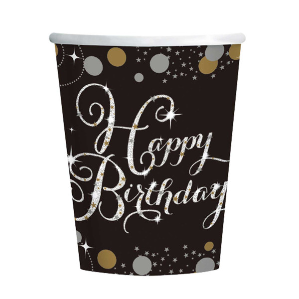 Gold Celebration Happy Birthday Cups Pk8