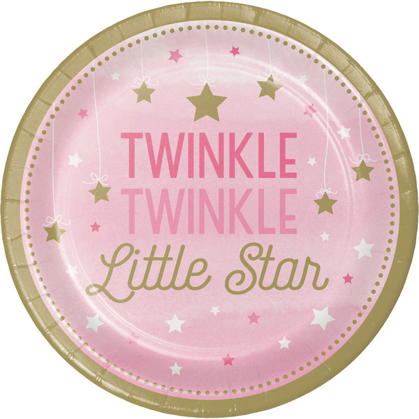 One Little Star Pink Plates Pk8 22cm
