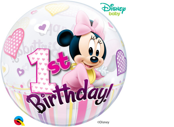 H300 22in Double Bubble Minnie Mouse 1st Birthday
