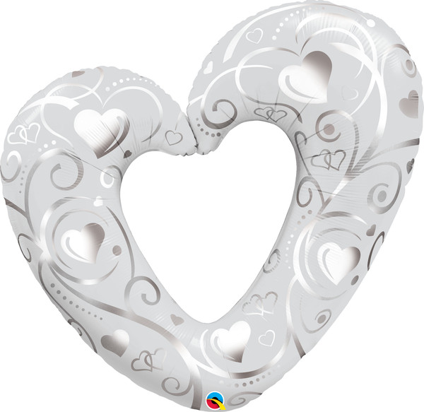 H400 42in Silver Hearts and Filigree Pearl White Supershape