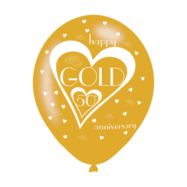 11in Latex Balloons 50th Golden Anniversary Pk6