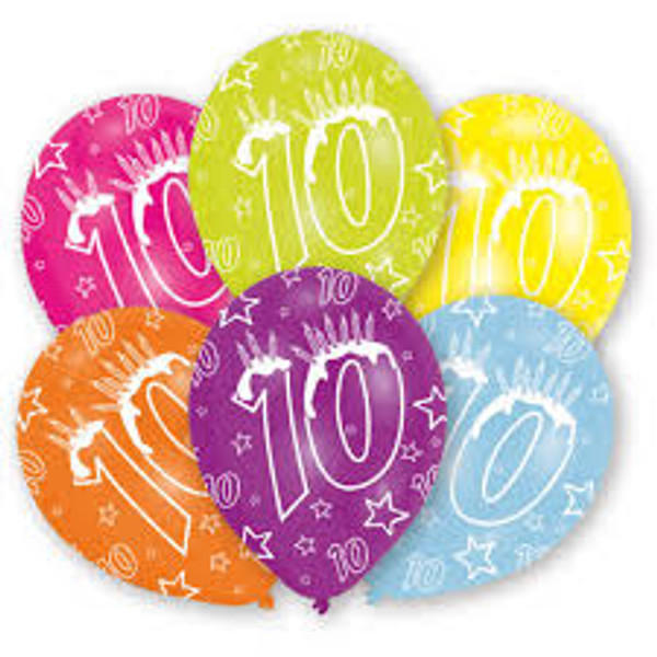 11in Latex Balloons Age10 Multi Pk6
