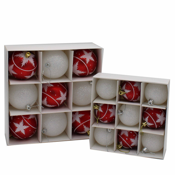 9 x 60mm Decorated Baubles Red