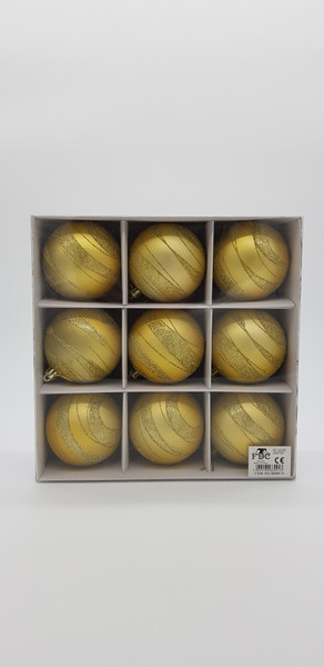 9 x 80mm Decorated Baubles Gold and White