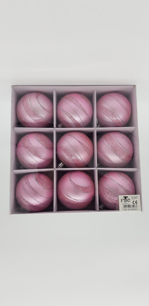 9 x 80mm Decorated Baubles Pink and White