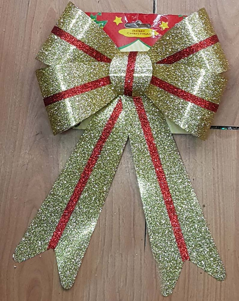 Glitter Bow Gold with Red Stripe 20cm