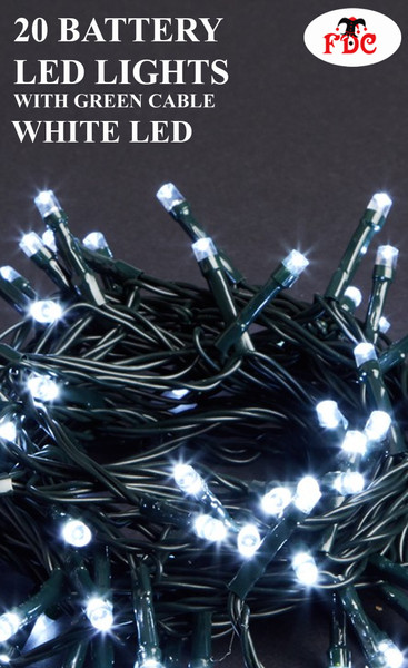 20 Battery Lights White - Green cable