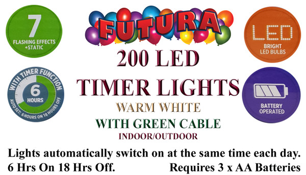 200 Timer LED Lights Warm White