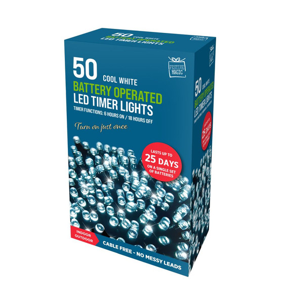 50 Timer Cold White Led Lights Battery Operated 