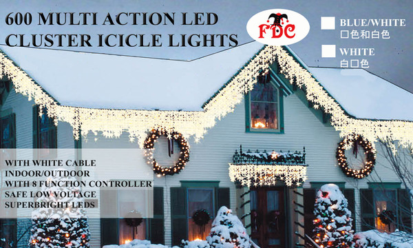 600 LED Cluster Icicle Lights White