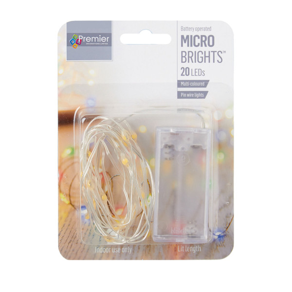 Indoor Pin Wire Lights 20 LED Multi Coloured