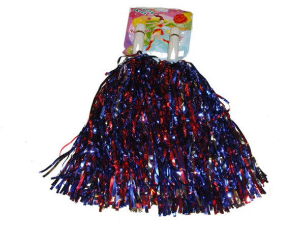 Pom Poms Cheerleader Pk2 Red Blue and Silver
