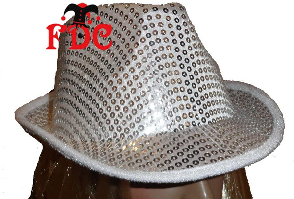 Gangster Hat Trilby Sequin Silver White