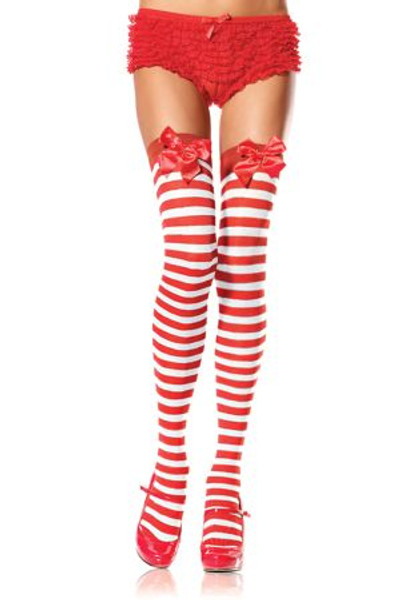 Stripey stockings red and white with red bows
