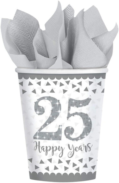 Silver Anniversary Cups Pk8 25 Happy Years