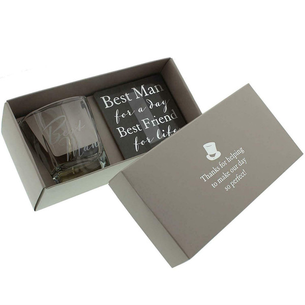 Amore Whisky Glass and Coaster Set Best Man