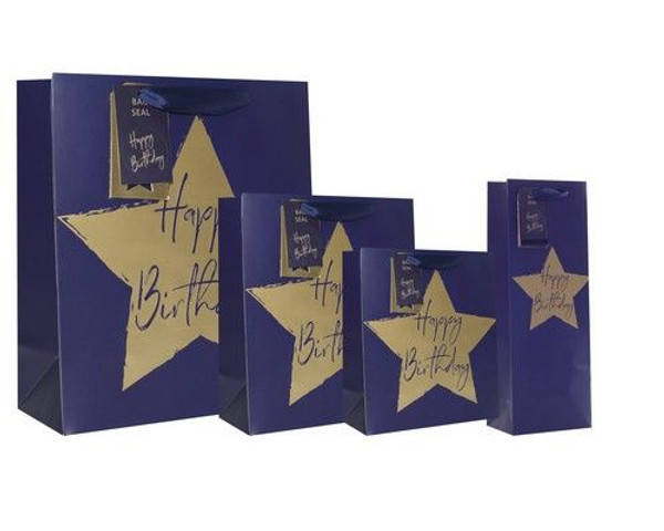 Blue Star Happy Birthday Gift Bag 21.5x25.3x10.2cm