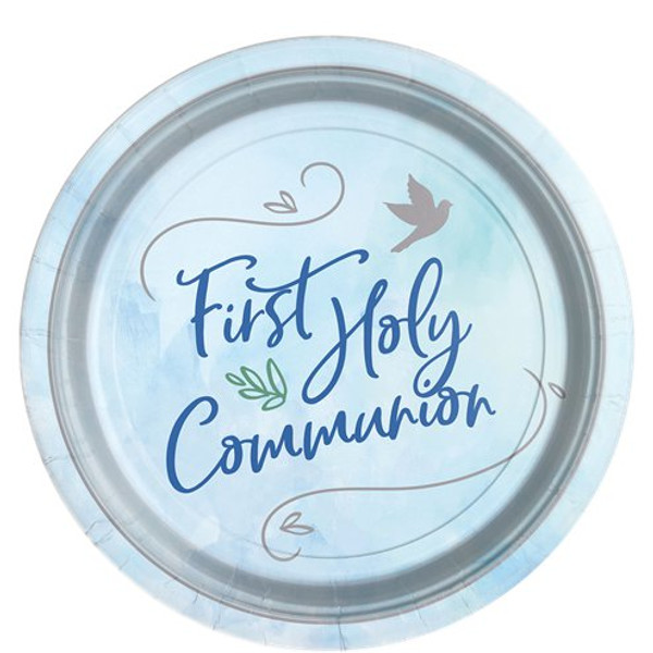 Blue First Holy Communion Plates Pk8