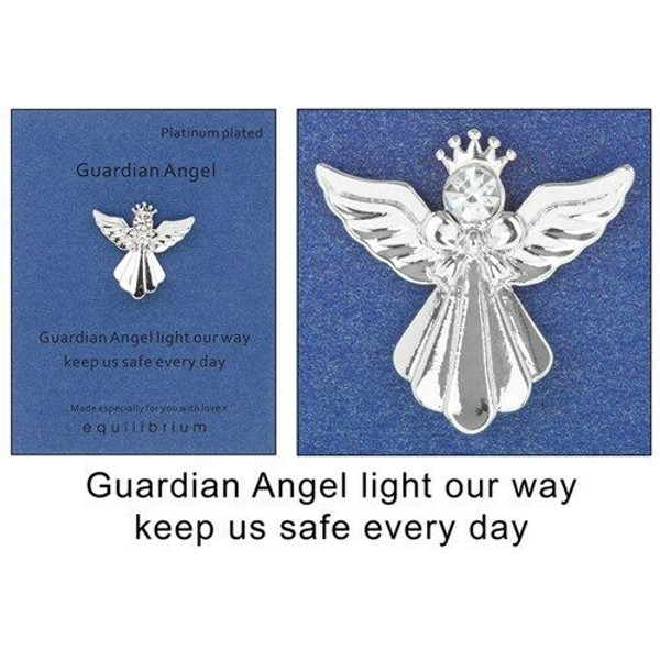 Guardian Angel Pin Brooch Platinum Plated Navy