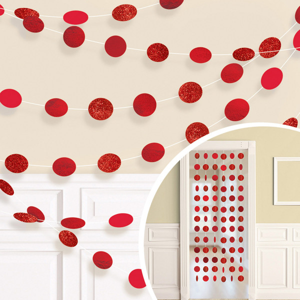 Glitter Dot Garland Red Pk6 7ft