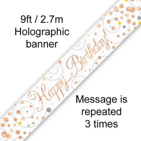 Rose Gold Sparkling Fizz Banner Happy Birthday 9ft