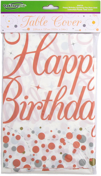 Rose Gold Sparkling Fizz Tablecover Happy Birthday 137x260cm