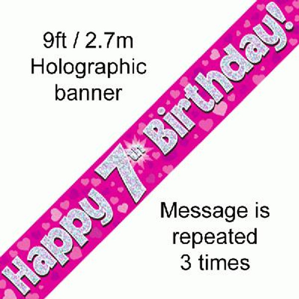Pink Holographic Banner Age 7 9ft