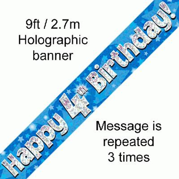 Blue Holographic Banner Age 4 9ft