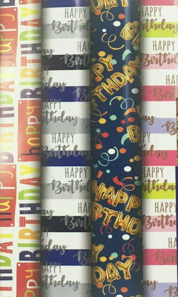 3m Gift Wrap Roll Happy Birthday Pink Stripe
