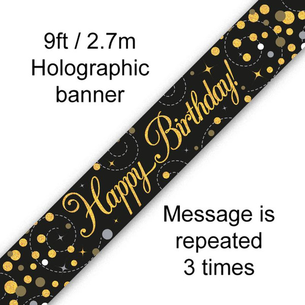 Gold Sparkling Fizz Happy Birthday Banner 9ft