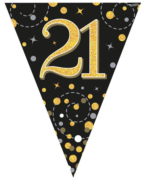 Gold Sparkling Fizz Bunting 11 Flags Age 21