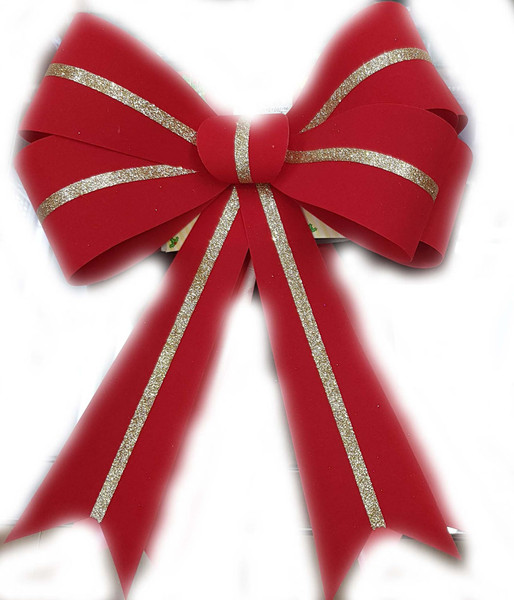 Large Red Velvet Bow with gold stripe