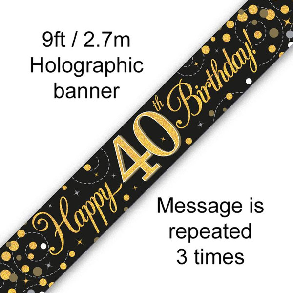 Gold Sparkling Fizz Banner Age 40 9ft