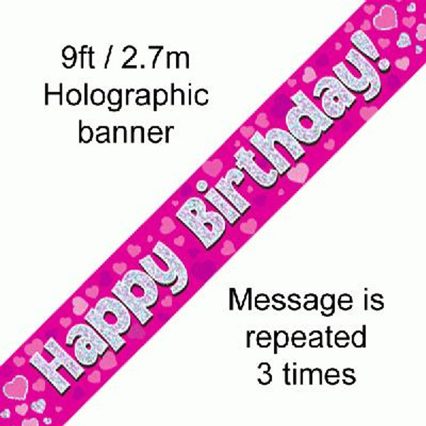 Pink Holographic Banner Happy Birthday 9ft