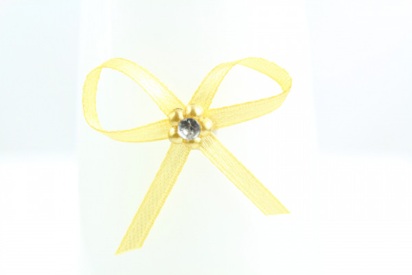 Ribbon Bow 3mm D/F Satin with Diamante Pack12 Gold Self Adhesive