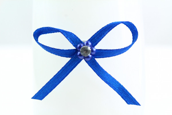 Ribbon Bow 3mm D/F Satin with Diamante Pack12 Royal Blue Self Adhesive