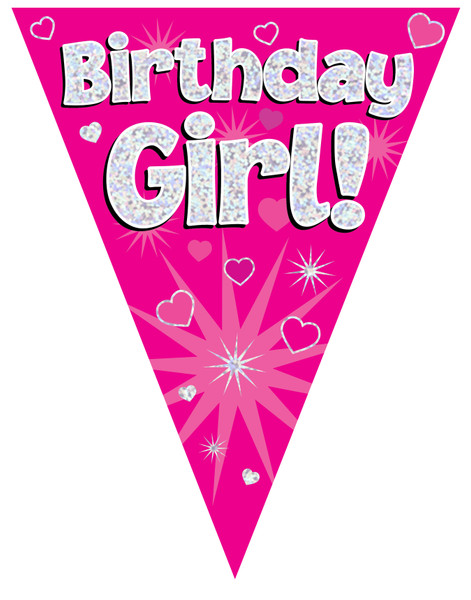 Pink Holographic Bunting 11 Flags Birthday Girl