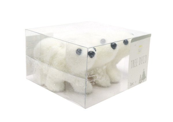 FLOCKED POLAR BEAR ORNAMENT 3pc