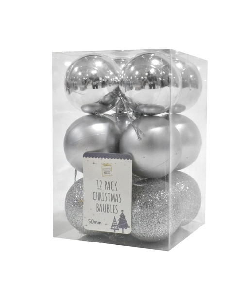 BAUBLES 12pk 50mm SMG SILVER