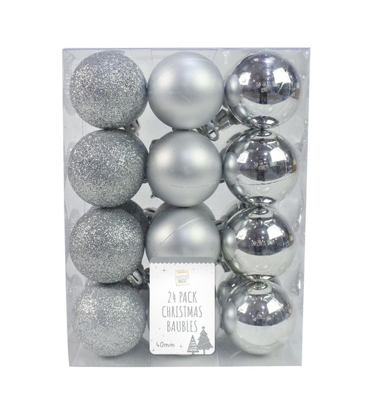 BAUBLES 24pk 40mm SILVER