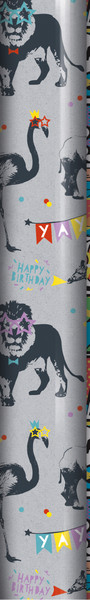 2m Gift Wrap Roll Grey with Lions